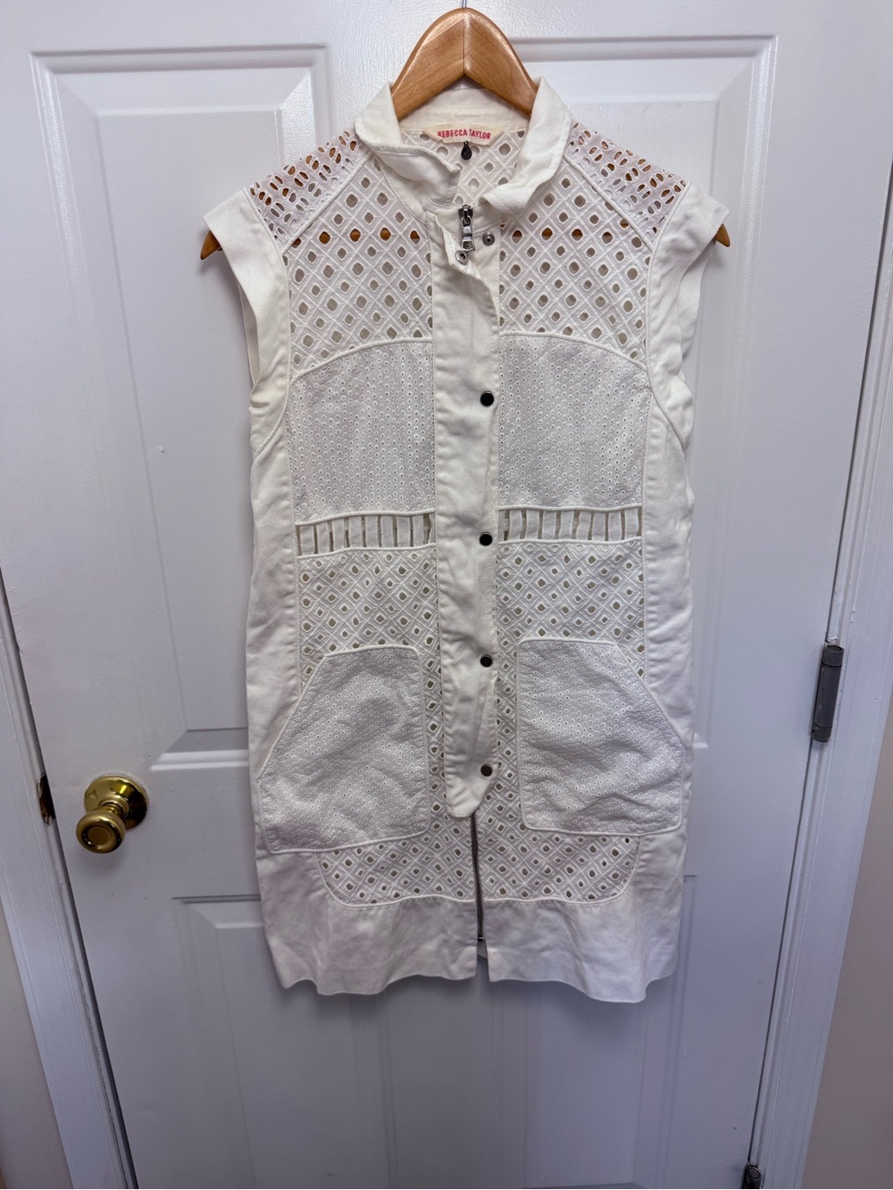 Rebecca Taylor White Denim Eyelet Shirt Dress Size 6 Shift Utility Summer